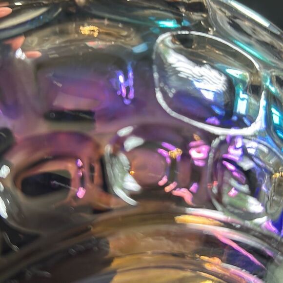 Federal CARNIVAL  GLASS  Iridescent Thumbprint  "Colonial Smoke" 9 3/8” Bowl Vtg - Picture 9 of 10